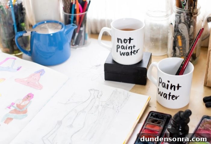 "not paint water" and "paint water" set of mugs
