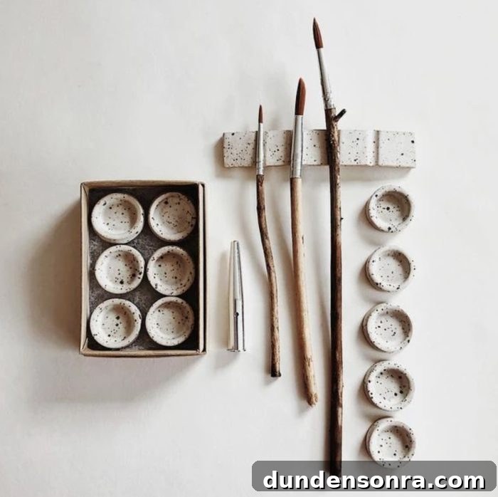 Ceramic paint pans with bowls and brushes 