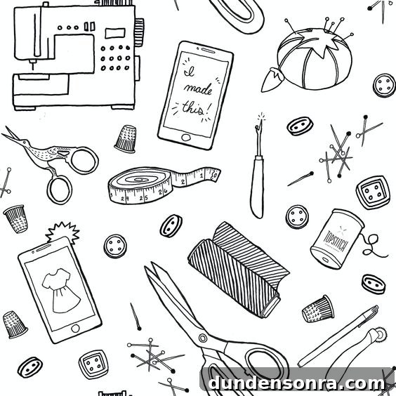 Top Stitch graphic with scissors, rulers, buttons, etc. 