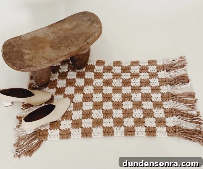 Brown and white checkered rug