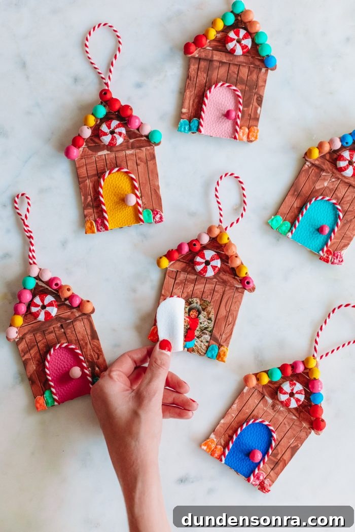 Multiple wooden house ornaments