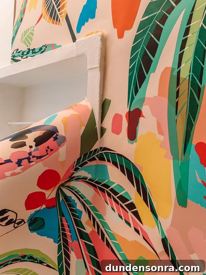 A close up of colorful wallpaper
