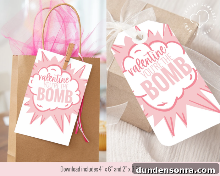Bath bomb valentines attached to gifts. 