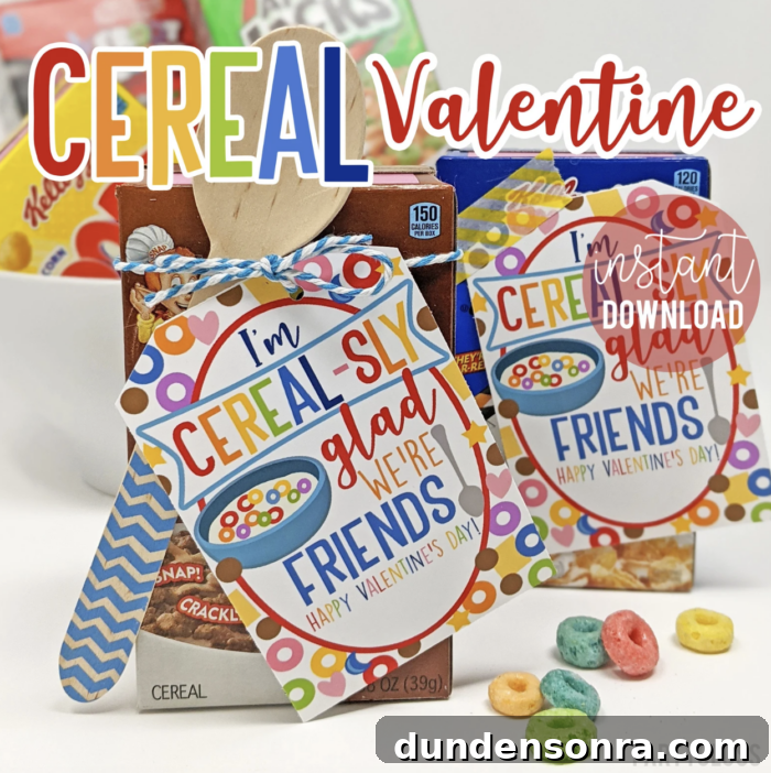 Cereal boxes with cereal themed valentines attached. 