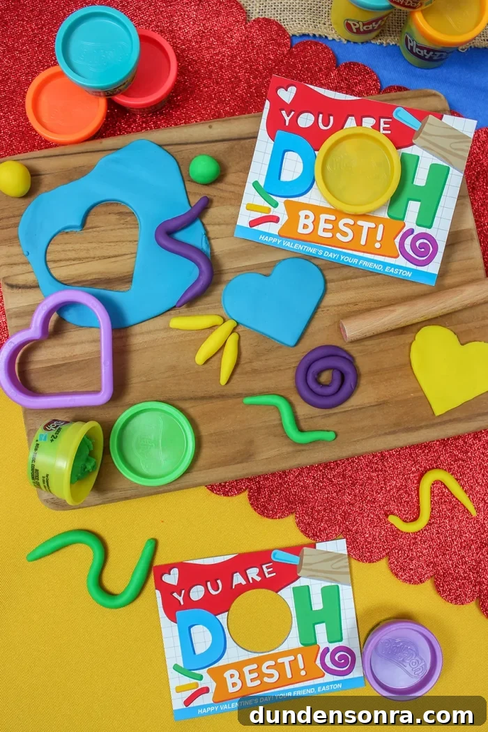 Playdoh with playdoh-themed valentines messages. 