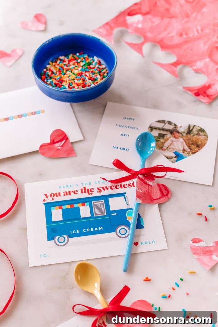 Ice Cream Valentines with colorful spoons attached. 