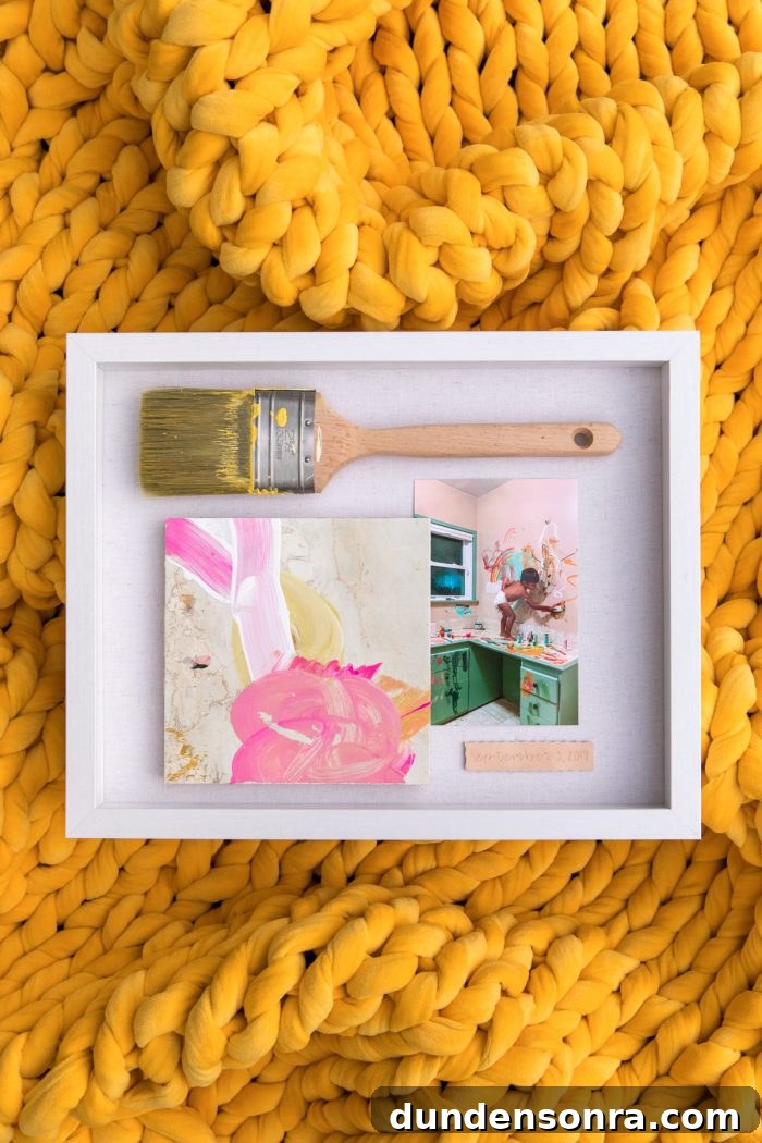 Shadow Box Frame with Tile, Paint Brush and Photo Inside