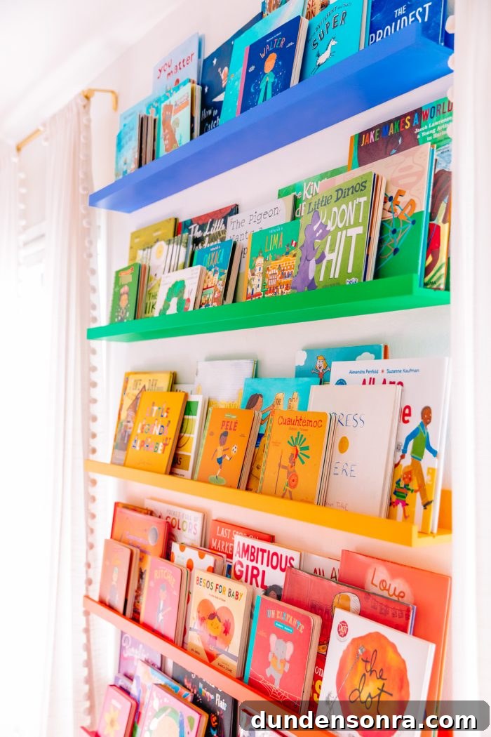 DIY Rainbow Bookshelves: Transform IKEA Shelves with Paint 5 A rainbow shelf with books