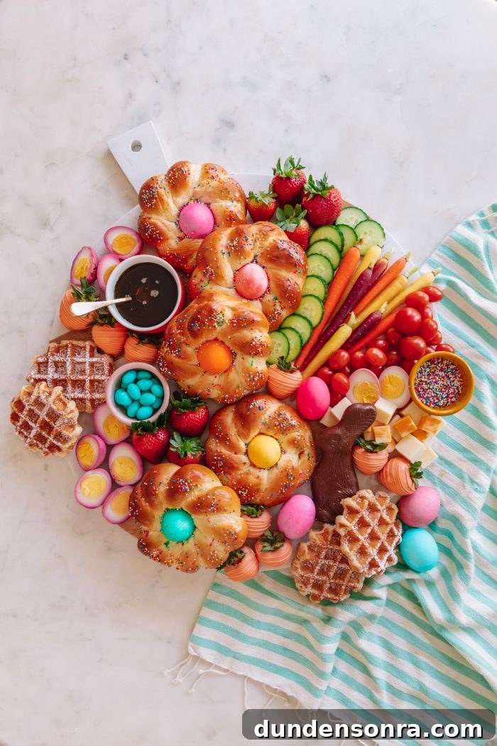 Easter Brunch Charcuterie Board Ideas and Styling Tips 4 Food on a table, with Easter bread