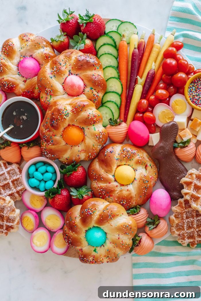 Easter Brunch Charcuterie Board Ideas and Styling Tips 7 Food on a table, with Easter bread