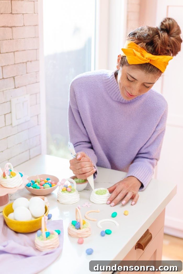 A woman making small easter baskets