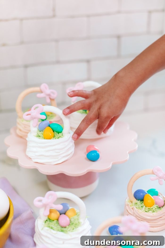 Close up of three mini easter baskets