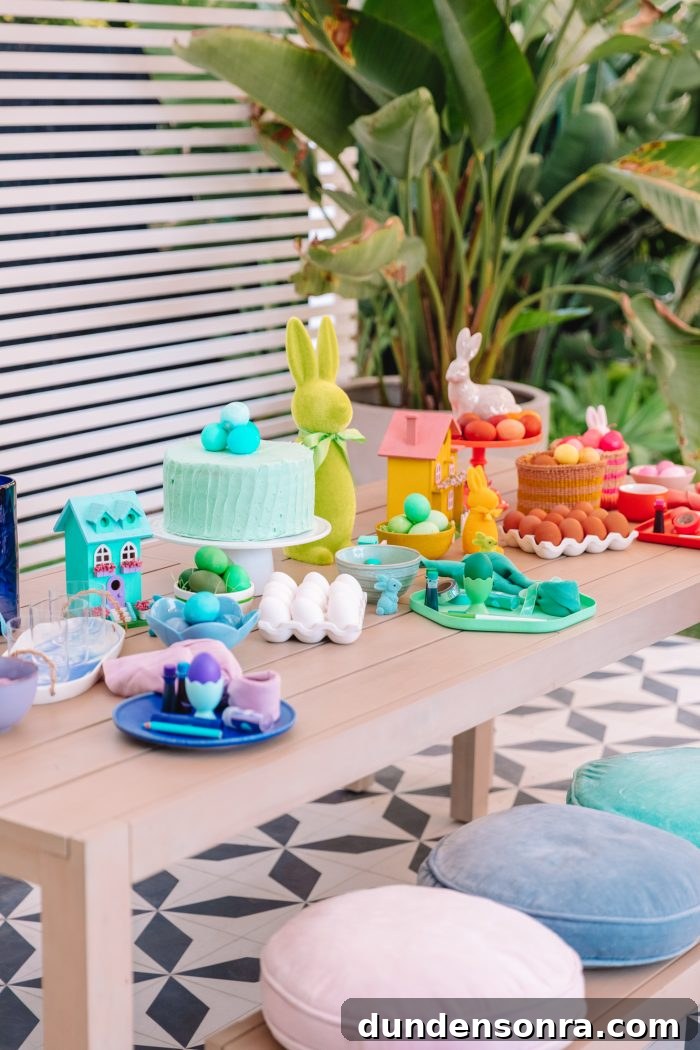 Rainbow Easter decorations on a table