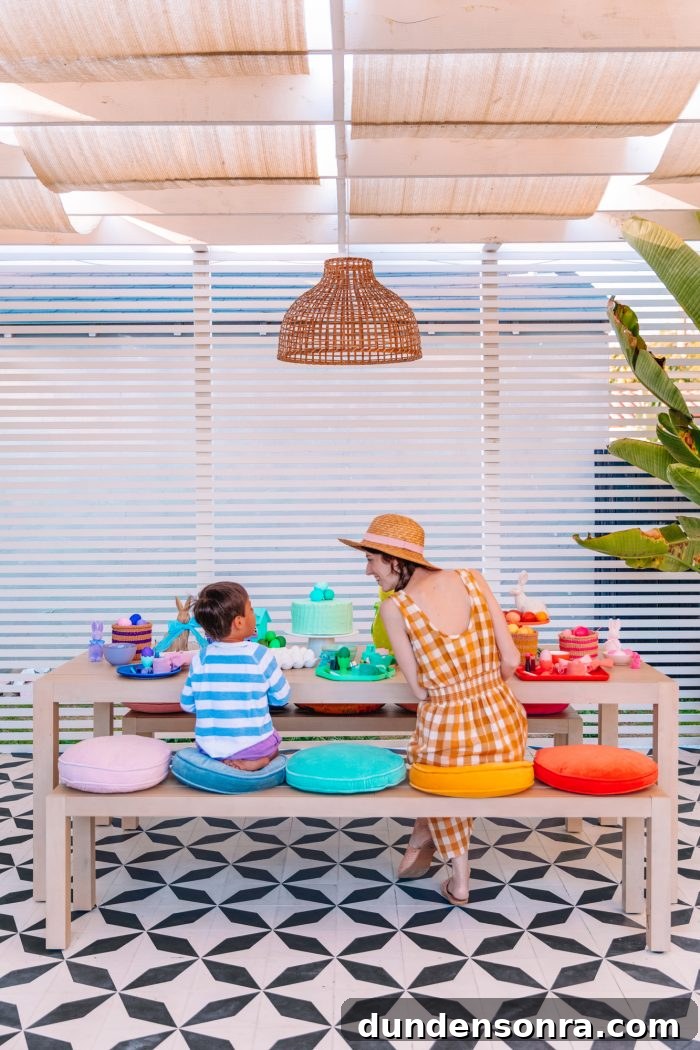 Rainbow easter table with two people sitting