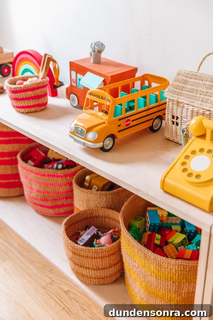 Colorful toys on a shelf