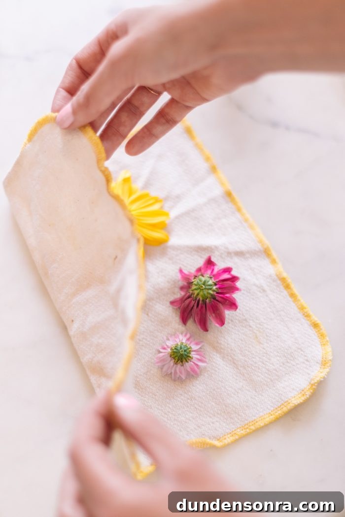 Quick Method to Press Flowers in Under 2 Minutes + DIY Keepsake Frames 9 Flowers on a piece of cloth