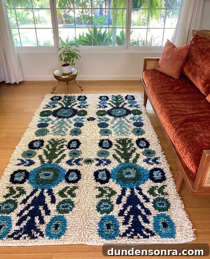 Blue Floral Guatemalan Rug