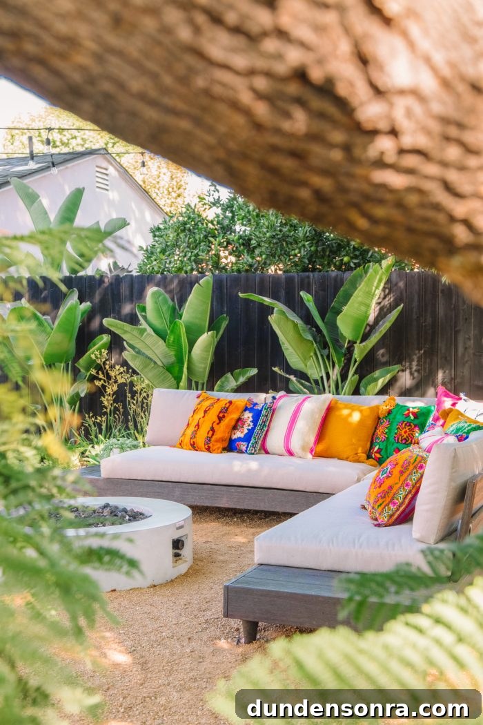 Colorful California Backyard with a Black Fence