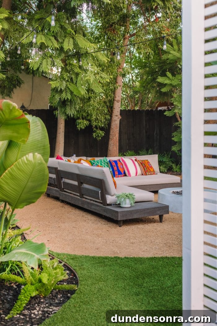 Colorful Outdoor Lounge Area with Fire Pit
