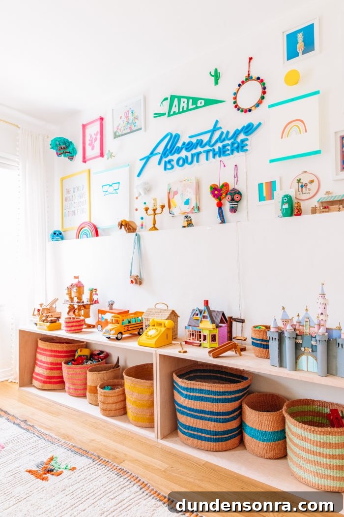 Arlo’s Colorful Big-Kid Bedroom Ideas 7 A room with colorful decorations and storage