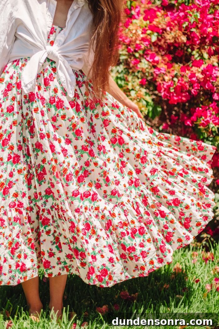 A woman wearing a flower skirt
