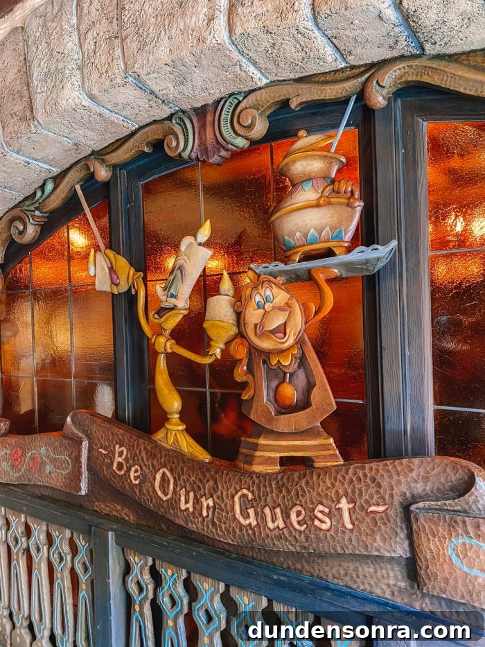 Be Our Guest Disneyland Restaurant with Lumber and Cogsworth