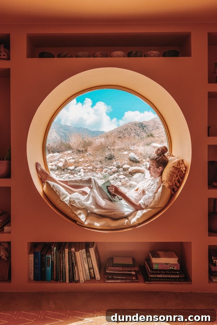 Top Things to See and Do in Joshua Tree & Yucca Valley 20 Circle window looking out on Yucca Valley desert