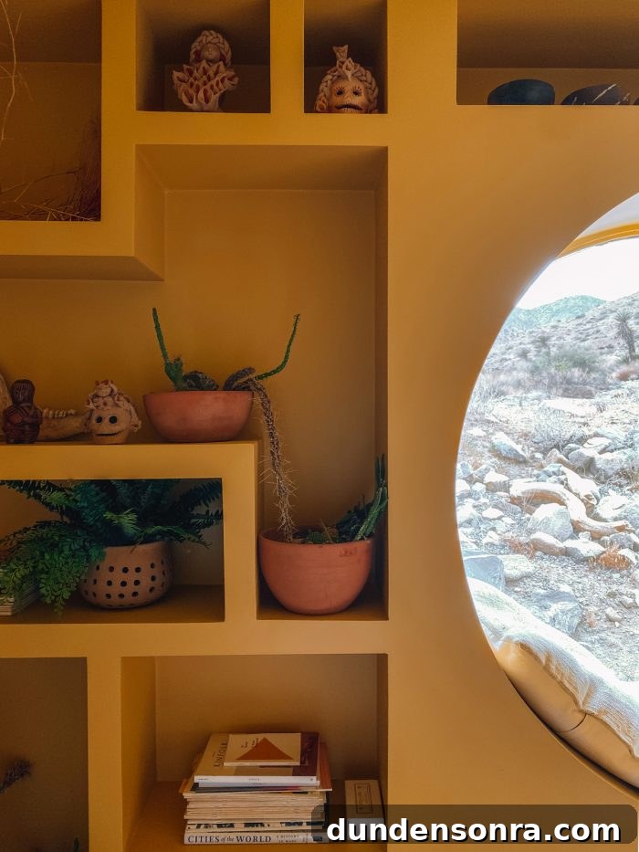 Top Things to See and Do in Joshua Tree & Yucca Valley 6 Yellow Built In Shelves at Oeste in Yucca Valley