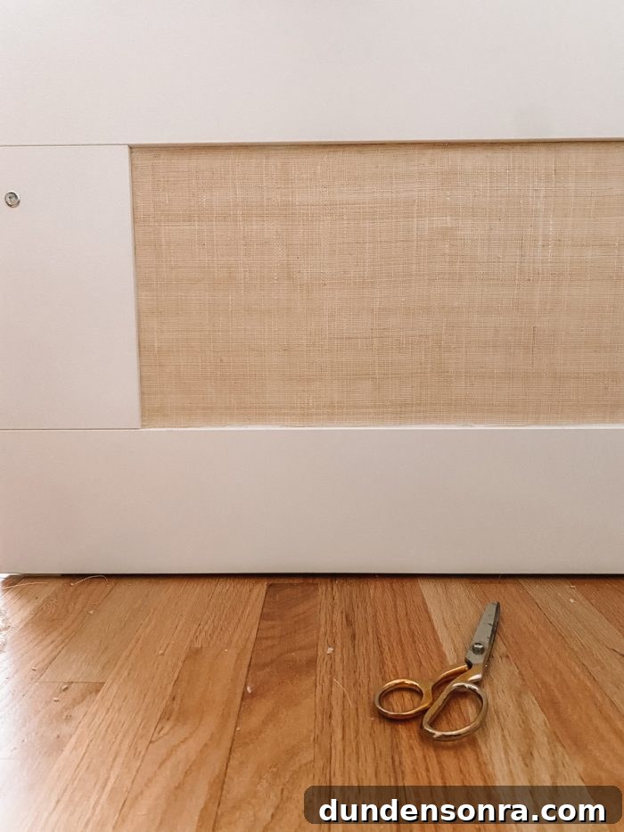 DIY Rattan BRIMNES Daybed: IKEA Hack Guide & Build Tips 12 Grasscloth on side panel of IKEA BRIMNES daybed