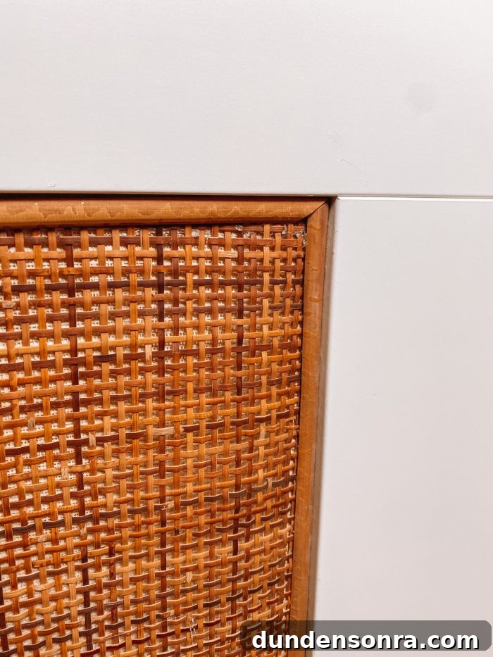 DIY Rattan BRIMNES Daybed: IKEA Hack Guide & Build Tips 15 Corner of reeds on cane webbing on white IKEA BRIMNES Daybed