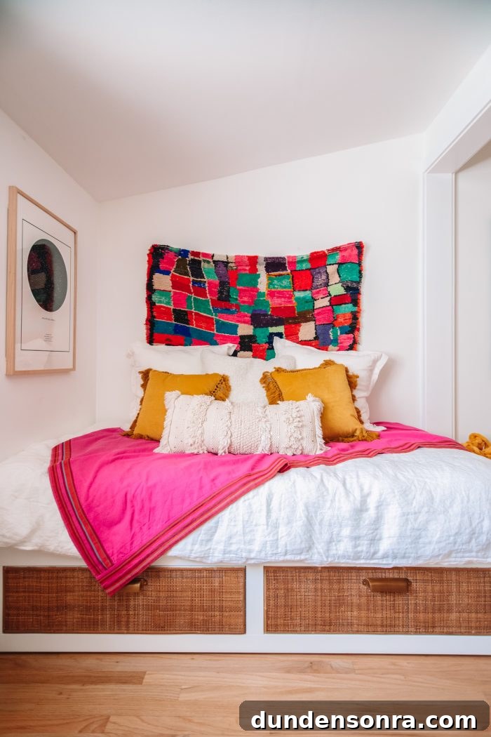 DIY Rattan BRIMNES Daybed: IKEA Hack Guide & Build Tips 4 Cane Day Bed Trundle Bed for Home Office with pink blanket and pillows on top