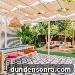 A dining table outside on a porch