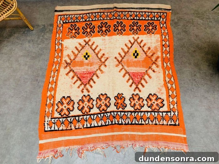 Small Orange Vintage Moroccan Rug