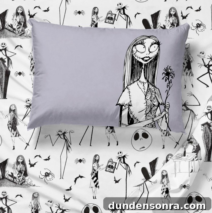 Top Halloween Home Decor Ideas to Transform Your Space 20 Nightmare before christmas sheets with gray Sally pillow