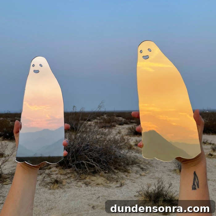 Top Halloween Home Decor Ideas to Transform Your Space 31 Ghost mirrors held against a sky and desert background