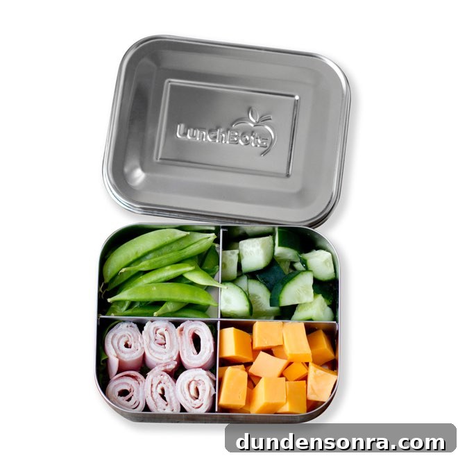 Preschool Lunch and Classroom Essentials: What Every Parent Needs 5 Lunchbot snack box on white background filled with food