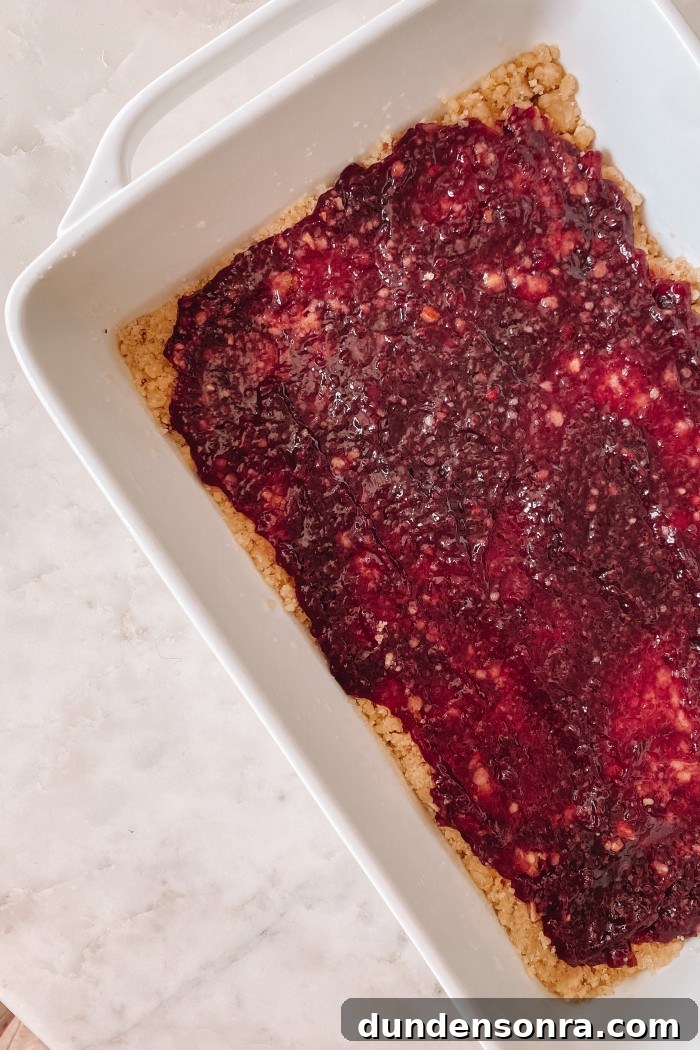Raspberry jam in raspberry bars