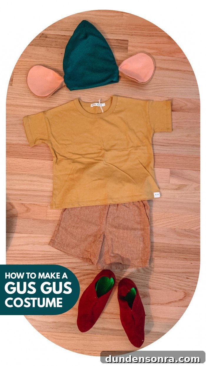 DIY Cinderella Family Costume Ideas for Matching Group Outfits 10 Gus Gus from Cinderella Halloween Costume pieces laying on wood floor