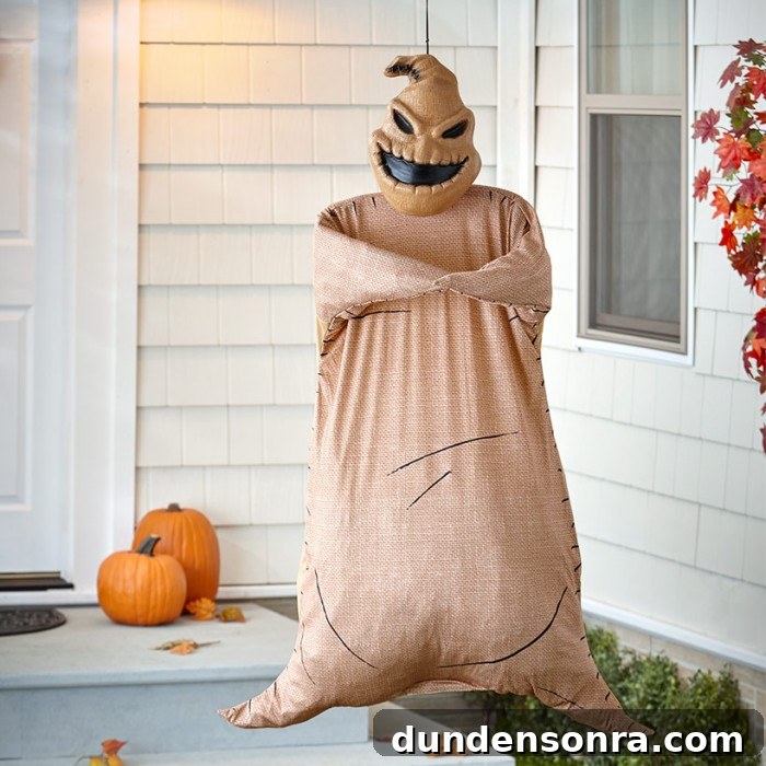 Nightmare Before Christmas Decorations, Games & Gear Guide 20 Poseable Oogie Boogie Outdoor Decoration on a porch