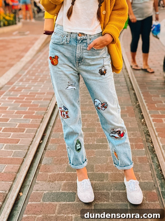 Jeans with Halloween Disney iron-on patches