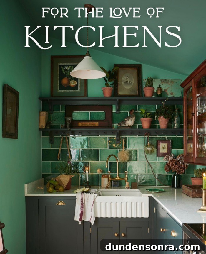 Gift Ideas for Designers and Design Enthusiasts 12 Green kitchen with text "For the love of kitchens"