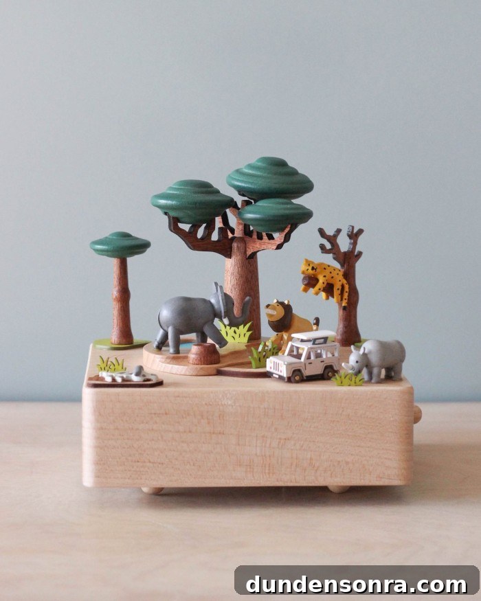 Wooden Safari Music Box on Table