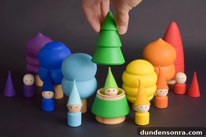 Montessori Rainbow Peg Dolls in Trees Toy Set