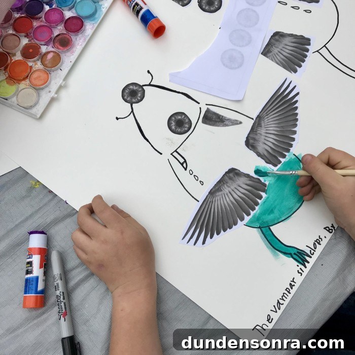 Picture of a kids illustration with glue stick and child's hand