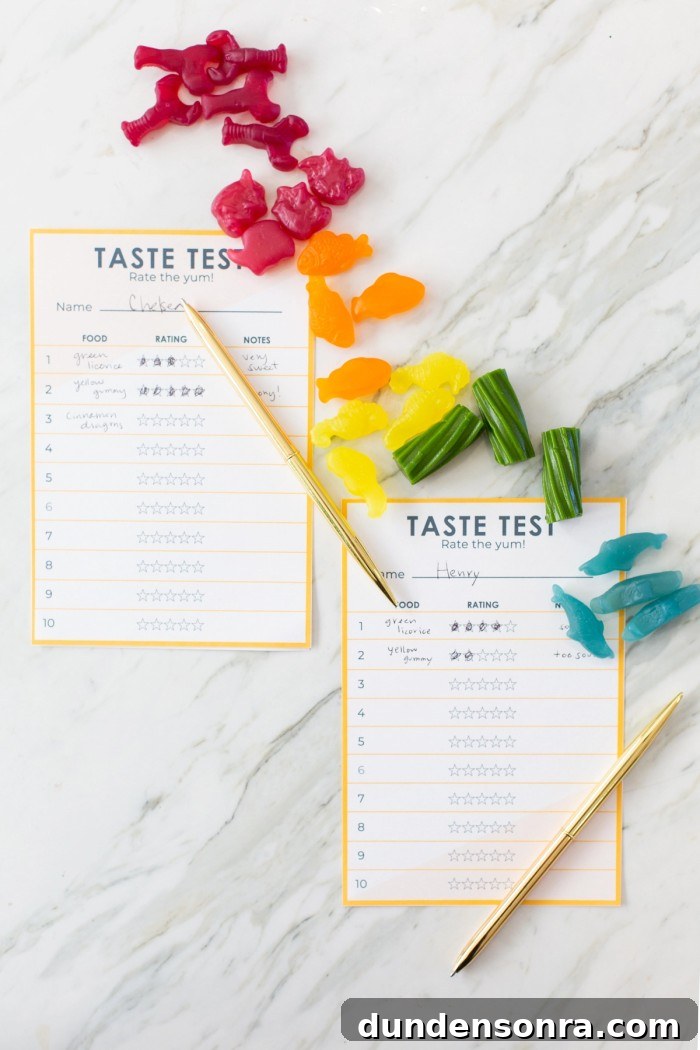 taste test worksheet with candy on top