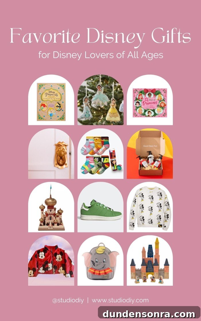 photo collage with title "favorite disney gifts for disney lovers of all ages"