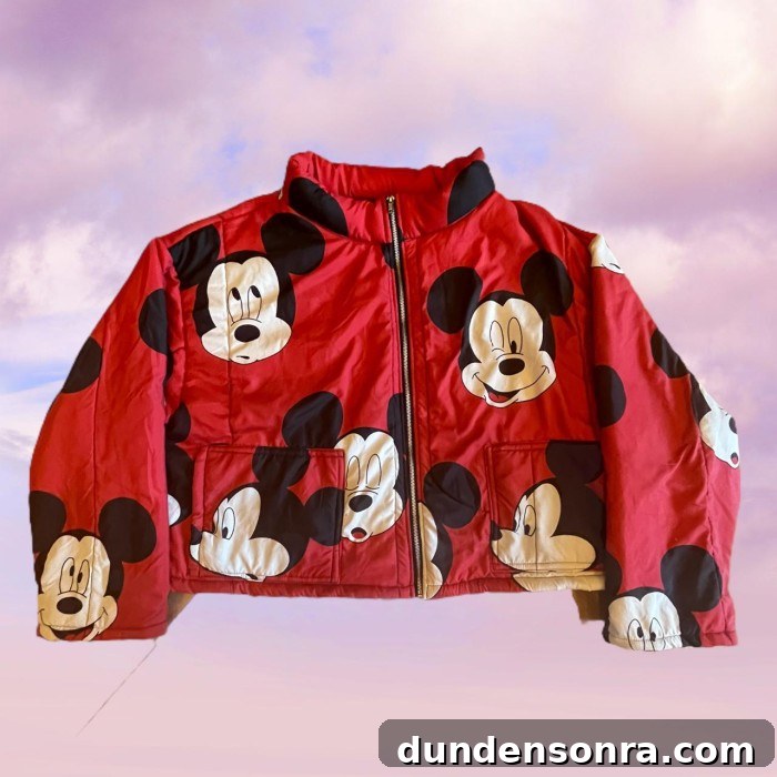 Mickey printed puffy coat on cloud background
