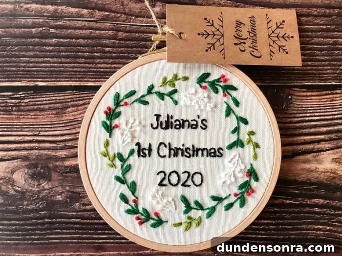 Embroidery hoop baby's first christmas ornament