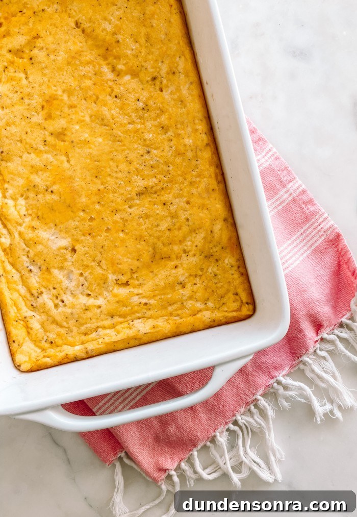 Cheddar egg bake sitting on towel on table