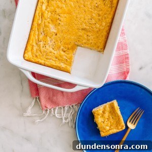 Cheddar egg Bake on table with plate
